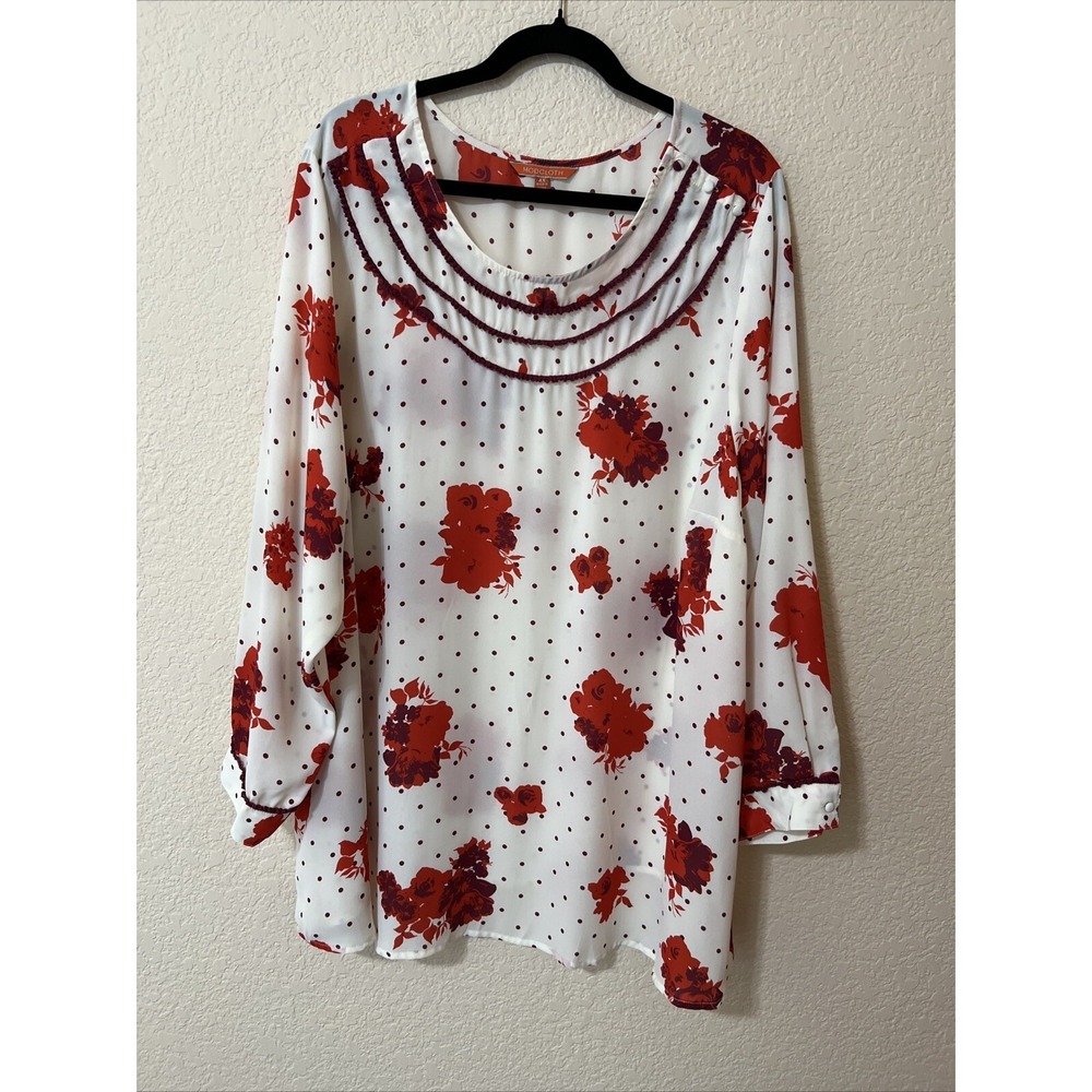 Modcloth Blouse Tunic Floral Print Retro Top‎ Long Sleeve Plus Sz 4X Lightweight